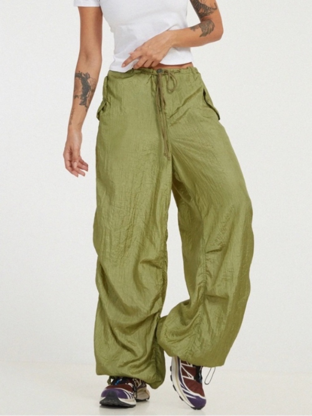 NWOT Motel Rocks Lime Green Cargo Drawstring Trousers "Pickle" size S